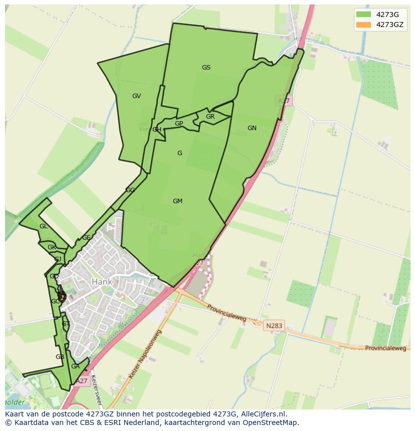 Afbeelding van het postcodegebied 4273 GZ op de kaart.