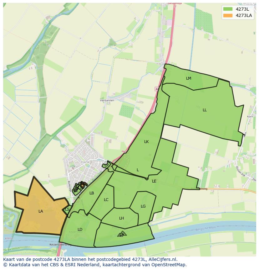 Afbeelding van het postcodegebied 4273 LA op de kaart.
