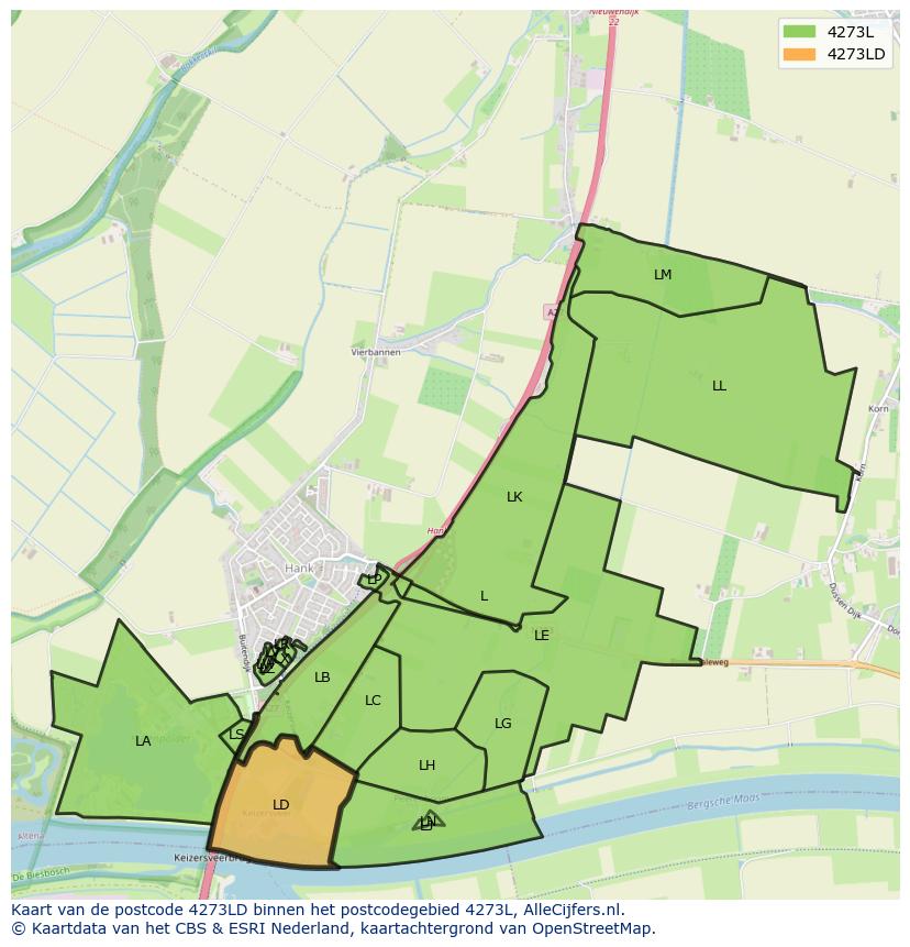 Afbeelding van het postcodegebied 4273 LD op de kaart.