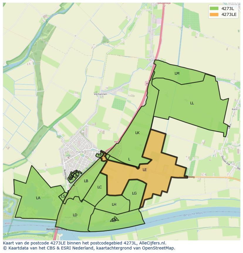 Afbeelding van het postcodegebied 4273 LE op de kaart.
