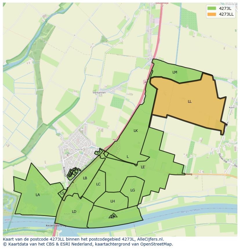Afbeelding van het postcodegebied 4273 LL op de kaart.