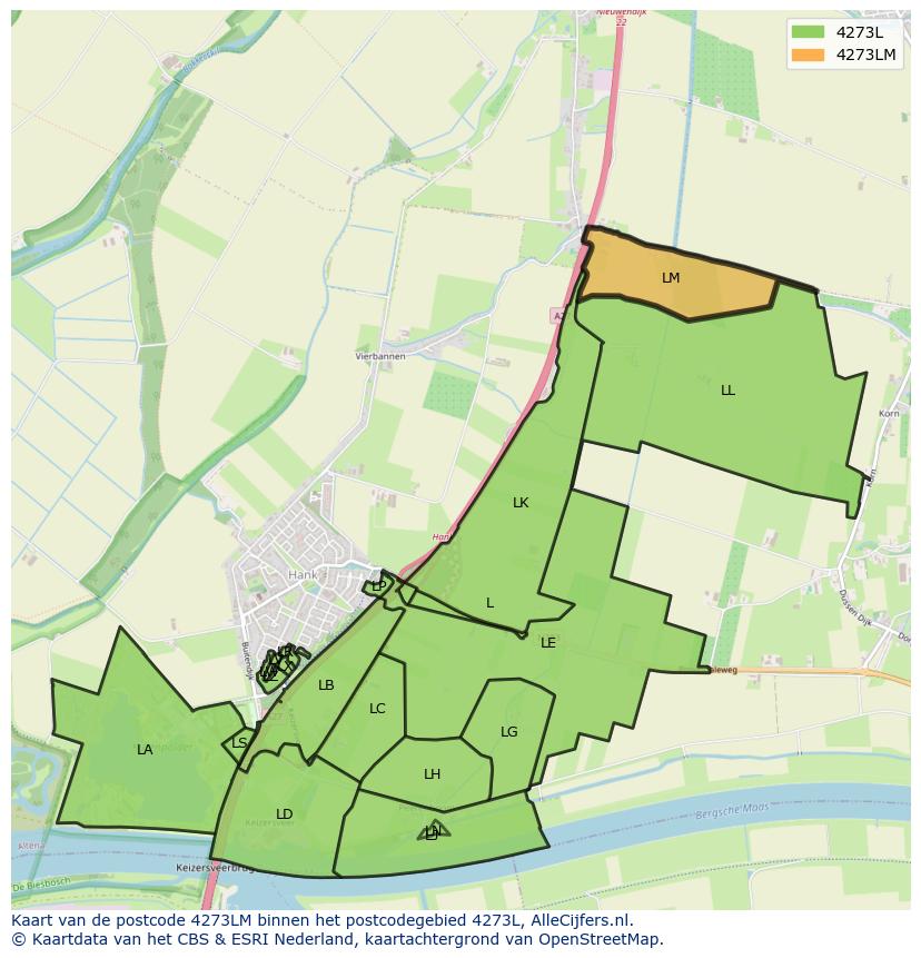 Afbeelding van het postcodegebied 4273 LM op de kaart.