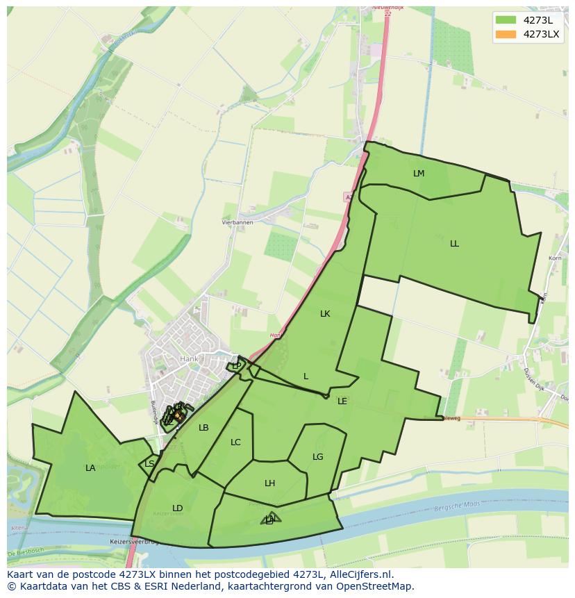 Afbeelding van het postcodegebied 4273 LX op de kaart.