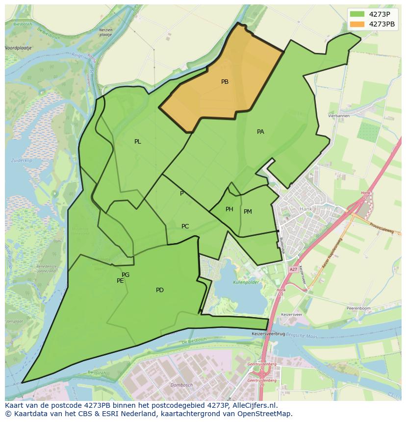 Afbeelding van het postcodegebied 4273 PB op de kaart.