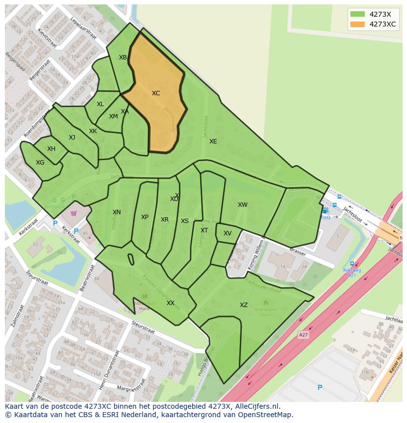 Afbeelding van het postcodegebied 4273 XC op de kaart.
