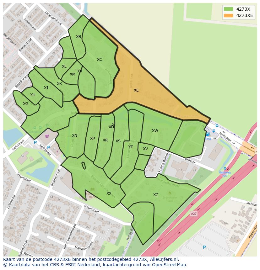 Afbeelding van het postcodegebied 4273 XE op de kaart.