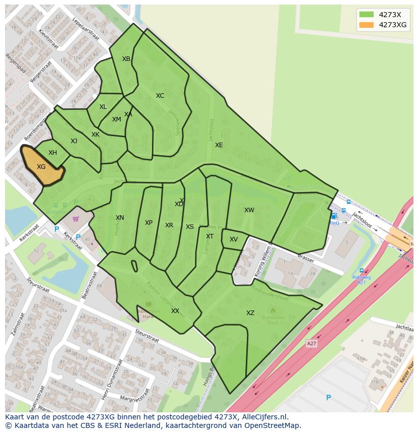 Afbeelding van het postcodegebied 4273 XG op de kaart.