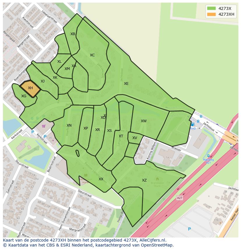 Afbeelding van het postcodegebied 4273 XH op de kaart.