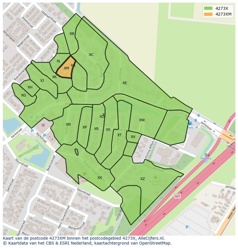 Afbeelding van het postcodegebied 4273 XM op de kaart.