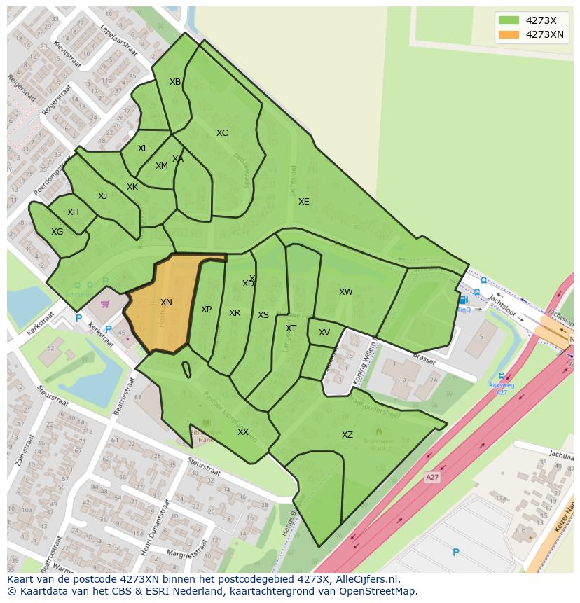 Afbeelding van het postcodegebied 4273 XN op de kaart.