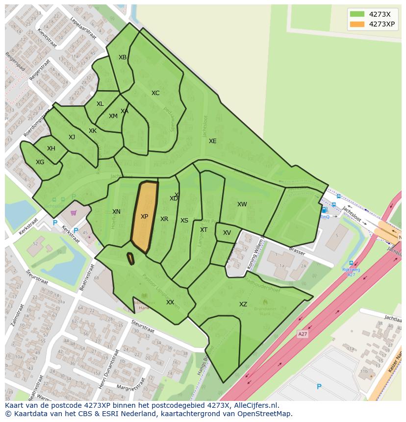 Afbeelding van het postcodegebied 4273 XP op de kaart.