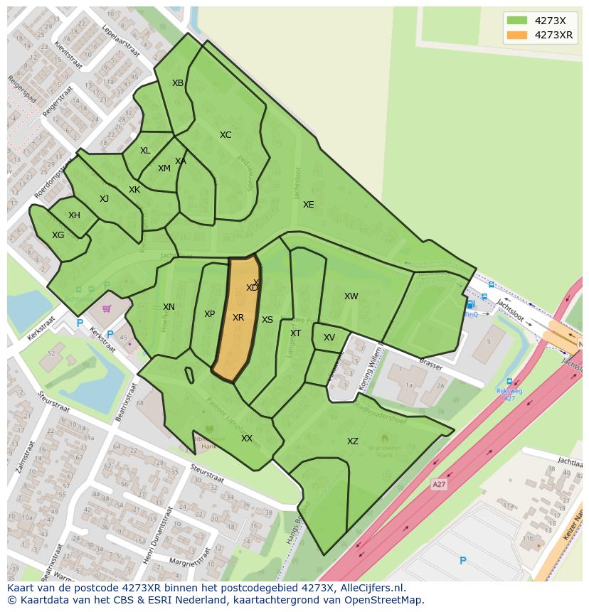 Afbeelding van het postcodegebied 4273 XR op de kaart.
