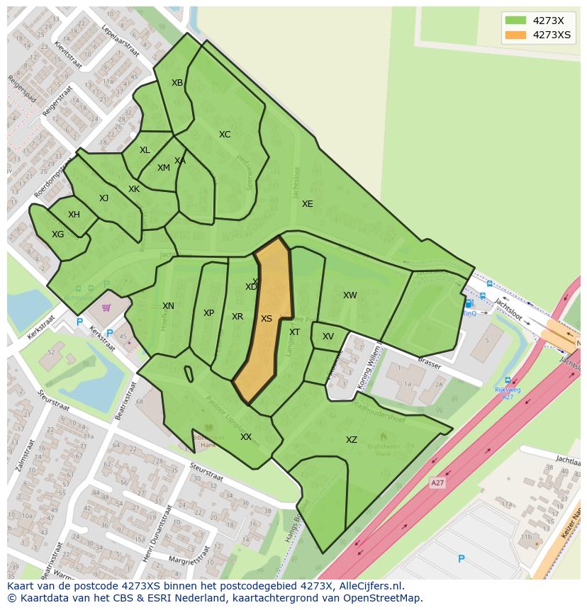 Afbeelding van het postcodegebied 4273 XS op de kaart.