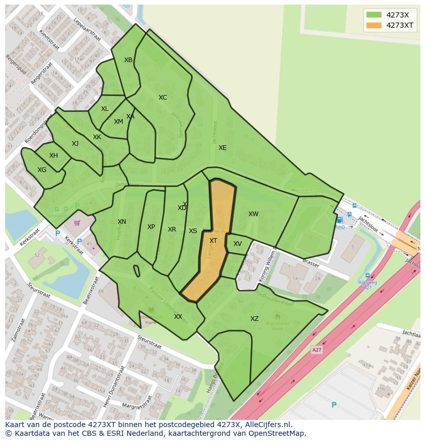 Afbeelding van het postcodegebied 4273 XT op de kaart.