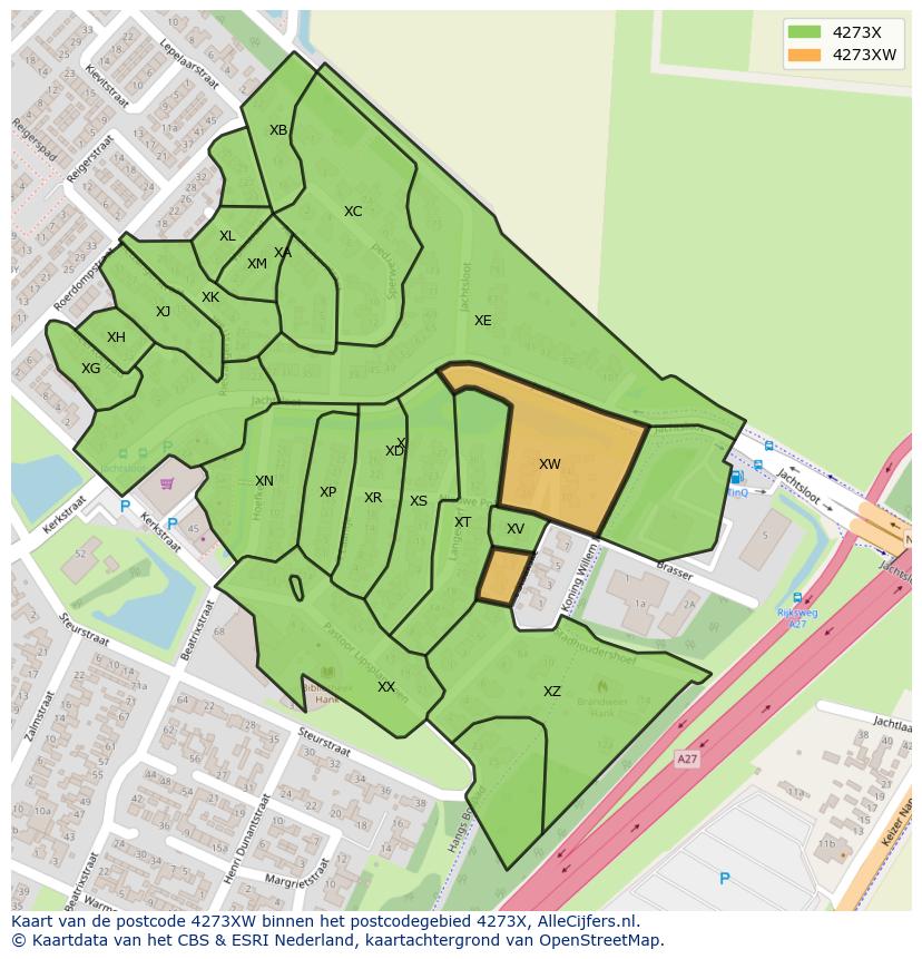 Afbeelding van het postcodegebied 4273 XW op de kaart.