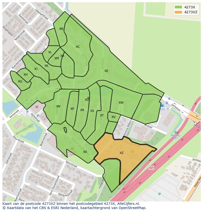 Afbeelding van het postcodegebied 4273 XZ op de kaart.