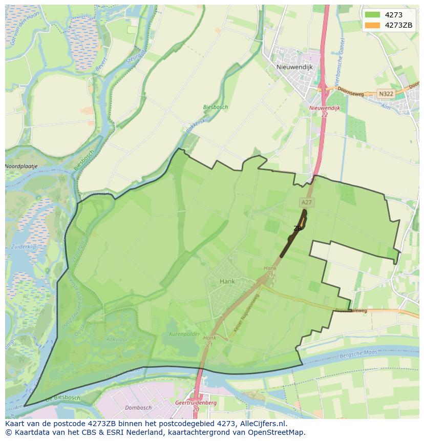 Afbeelding van het postcodegebied 4273 ZB op de kaart.