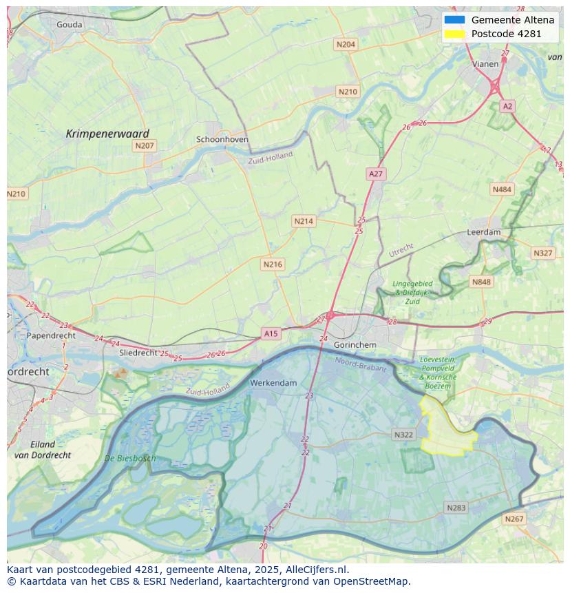Afbeelding van het postcodegebied 4281 op de kaart.
