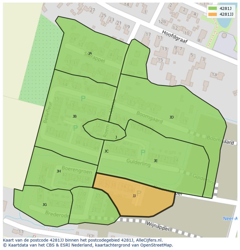 Afbeelding van het postcodegebied 4281 JJ op de kaart.