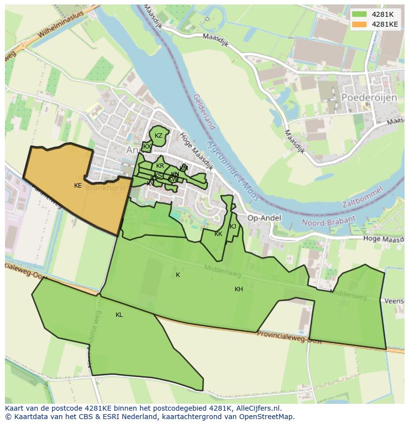 Afbeelding van het postcodegebied 4281 KE op de kaart.