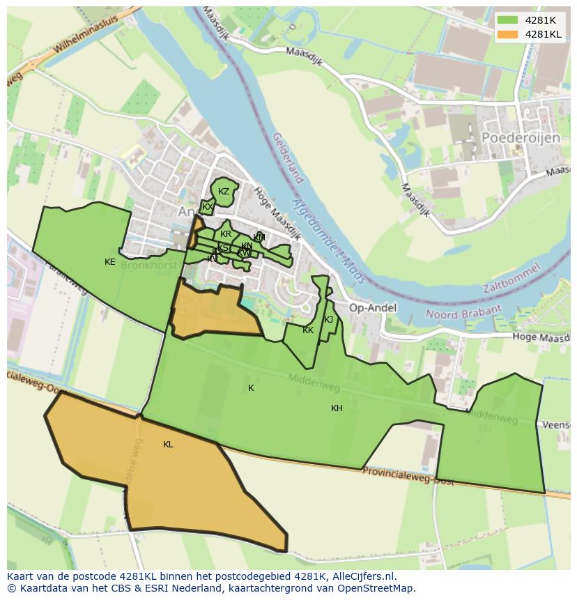 Afbeelding van het postcodegebied 4281 KL op de kaart.