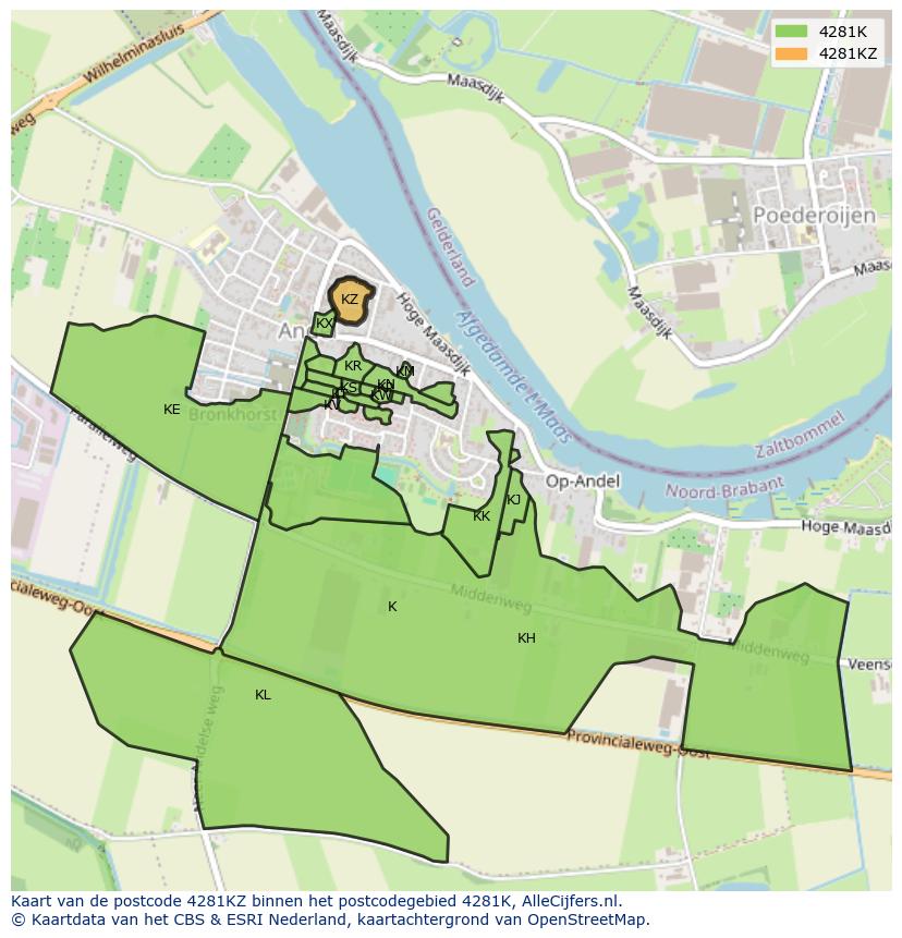 Afbeelding van het postcodegebied 4281 KZ op de kaart.