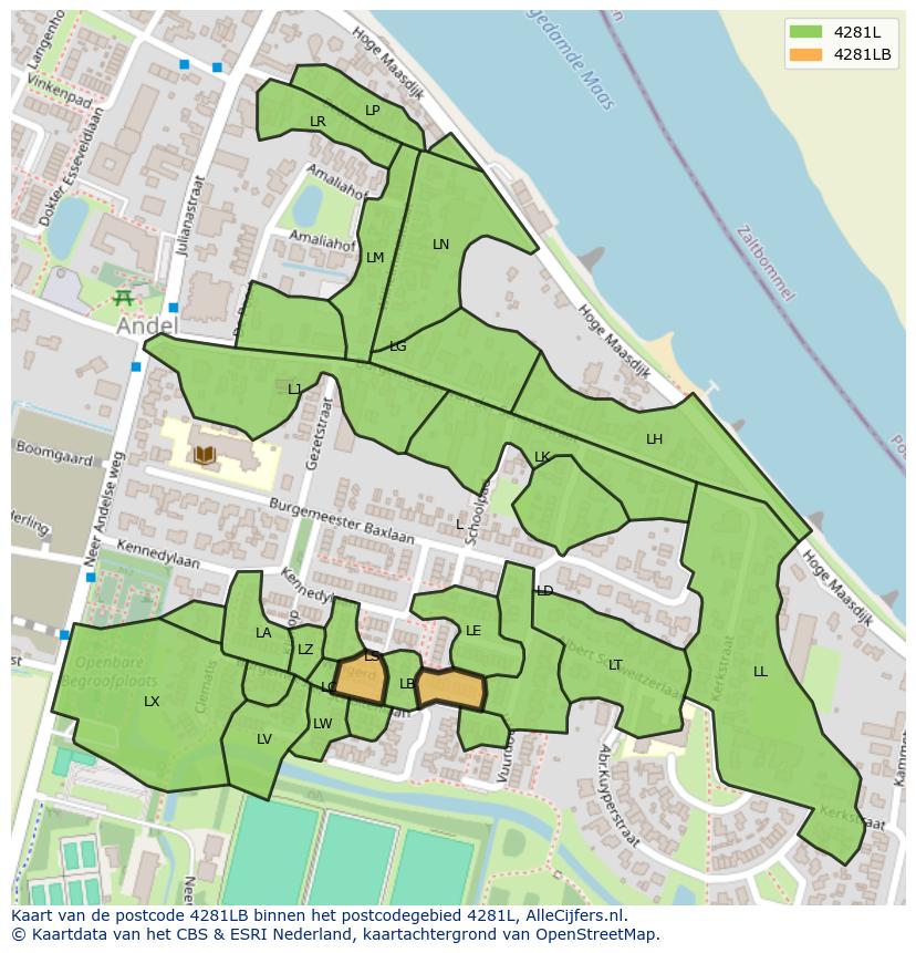 Afbeelding van het postcodegebied 4281 LB op de kaart.