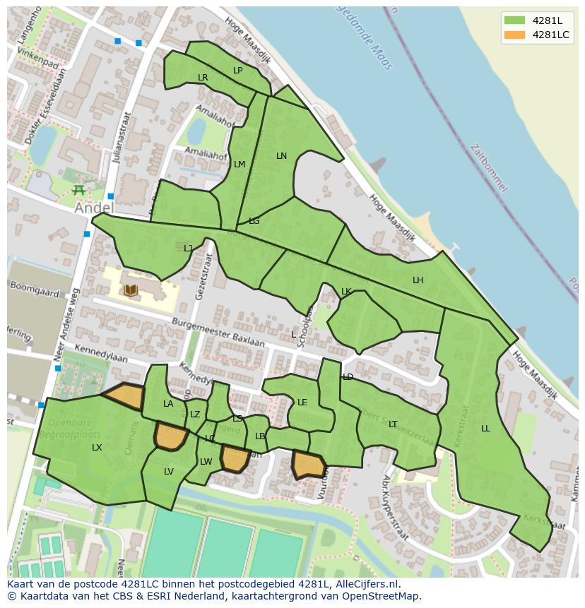 Afbeelding van het postcodegebied 4281 LC op de kaart.