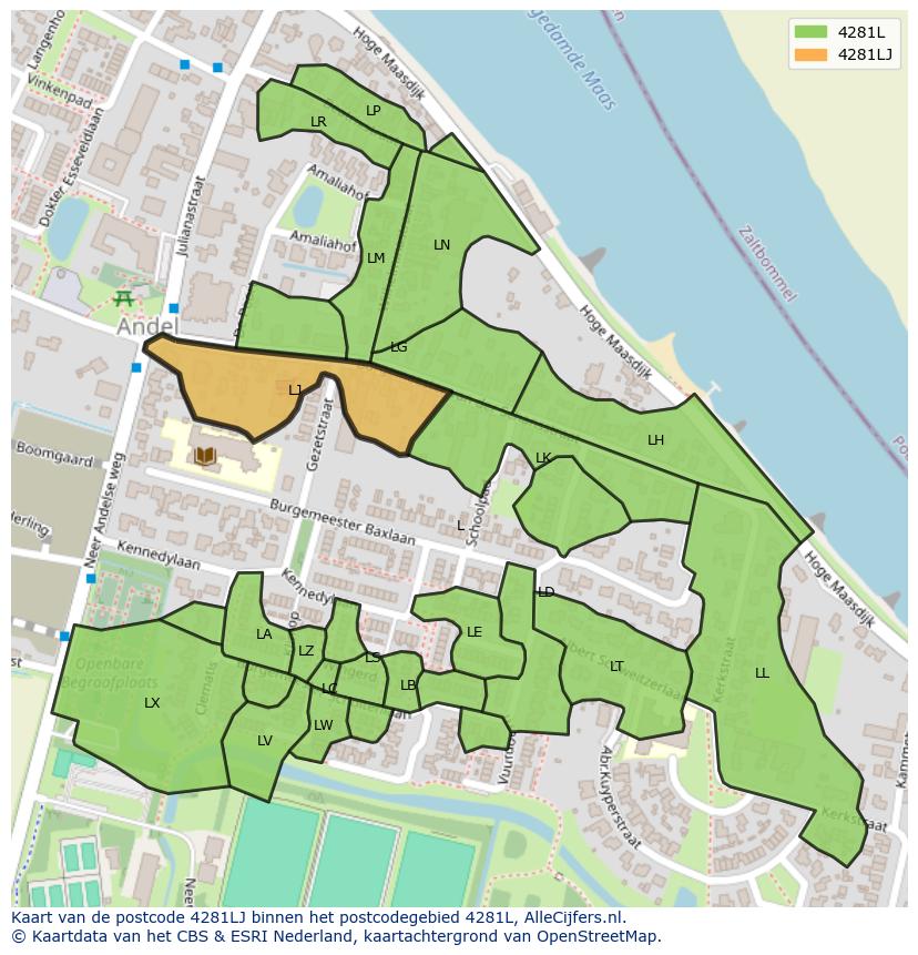 Afbeelding van het postcodegebied 4281 LJ op de kaart.