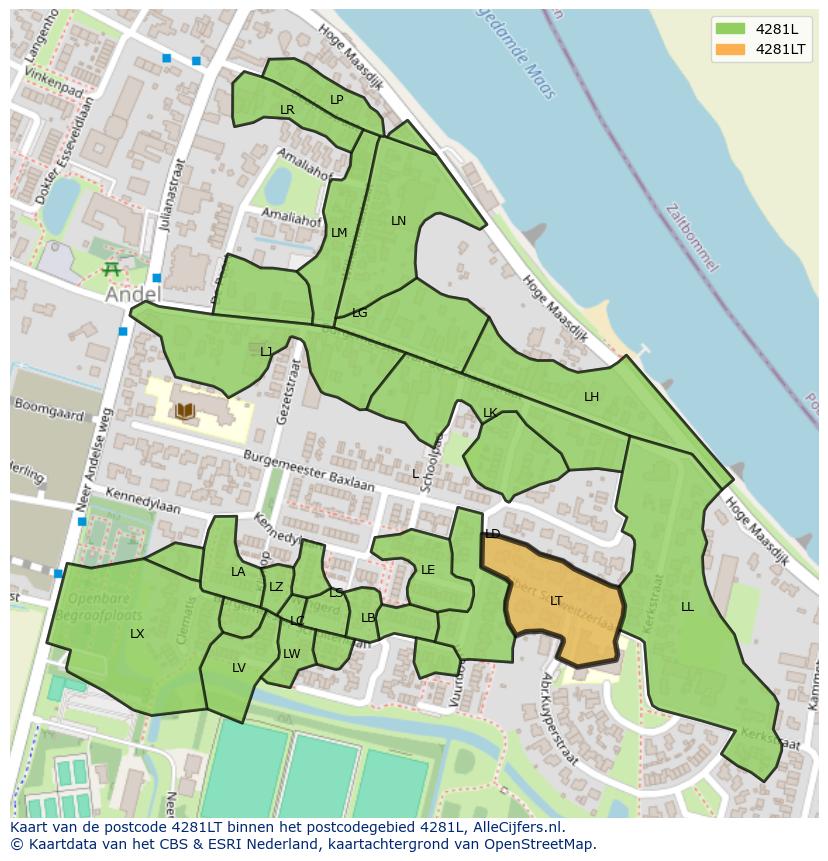 Afbeelding van het postcodegebied 4281 LT op de kaart.