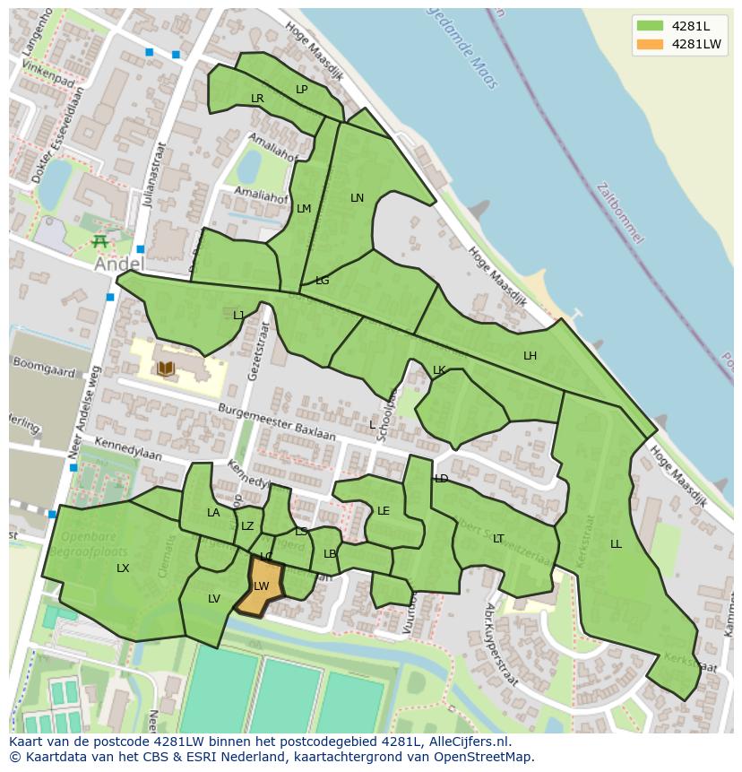 Afbeelding van het postcodegebied 4281 LW op de kaart.