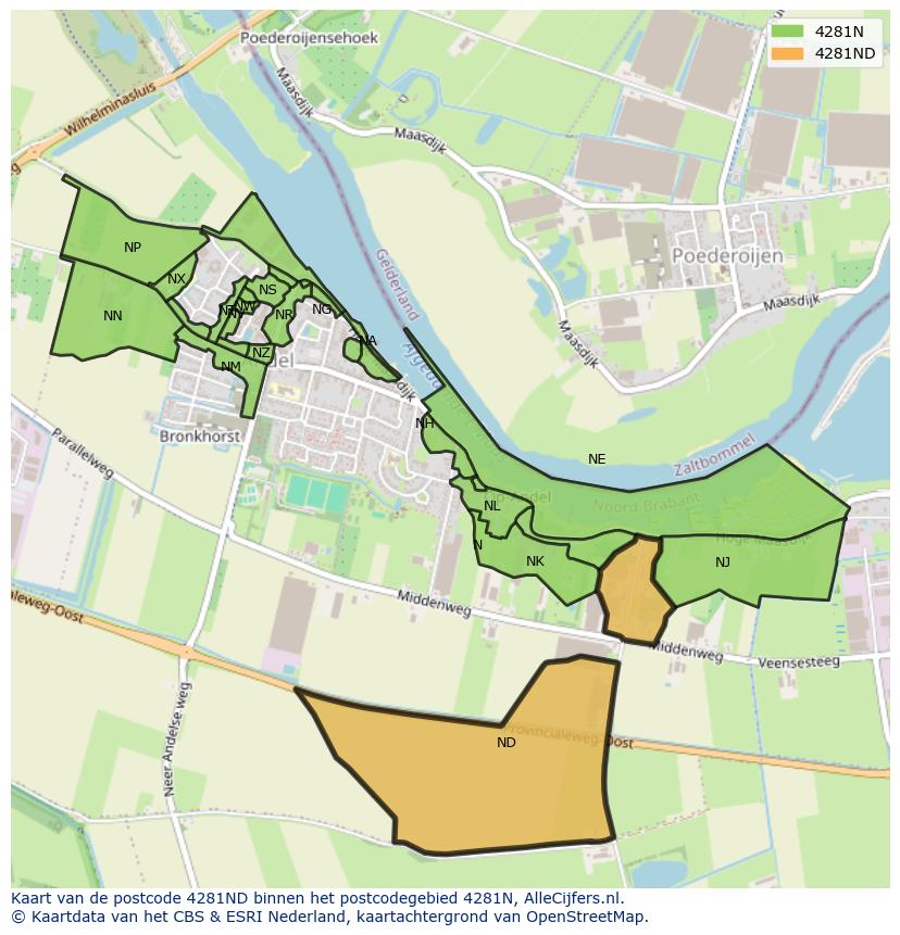 Afbeelding van het postcodegebied 4281 ND op de kaart.