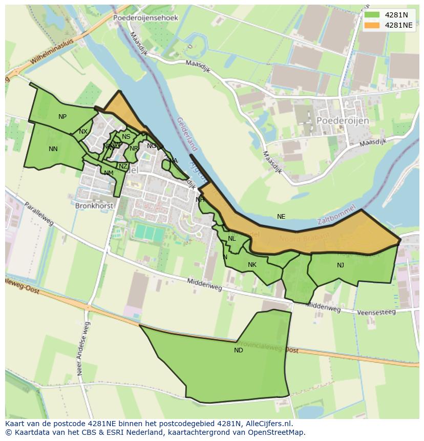 Afbeelding van het postcodegebied 4281 NE op de kaart.