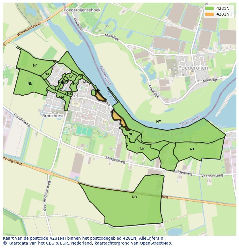 Afbeelding van het postcodegebied 4281 NH op de kaart.
