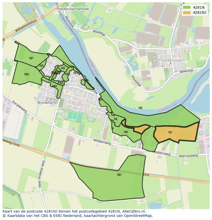 Afbeelding van het postcodegebied 4281 NJ op de kaart.
