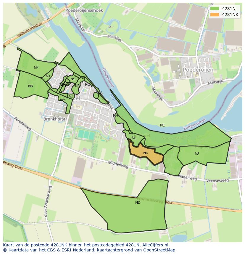 Afbeelding van het postcodegebied 4281 NK op de kaart.