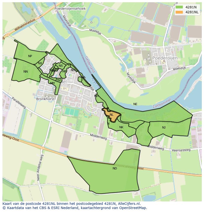 Afbeelding van het postcodegebied 4281 NL op de kaart.