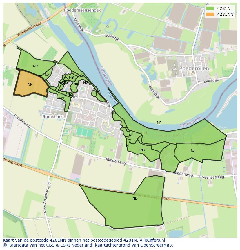 Afbeelding van het postcodegebied 4281 NN op de kaart.