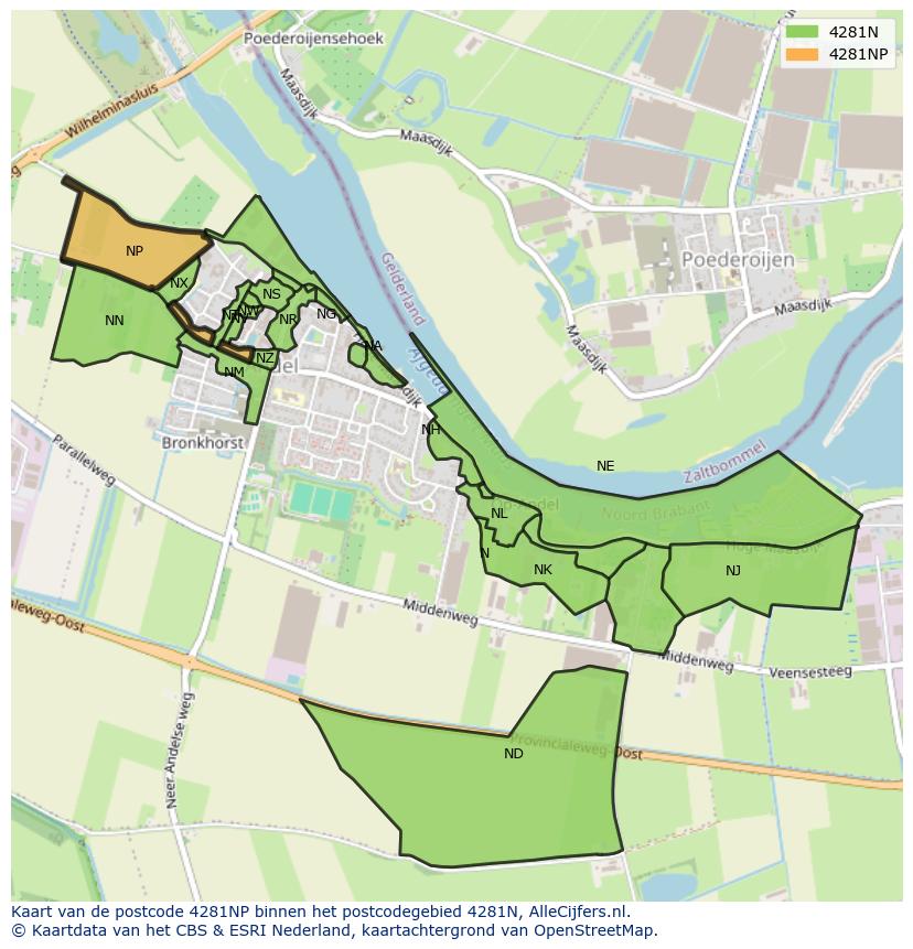 Afbeelding van het postcodegebied 4281 NP op de kaart.
