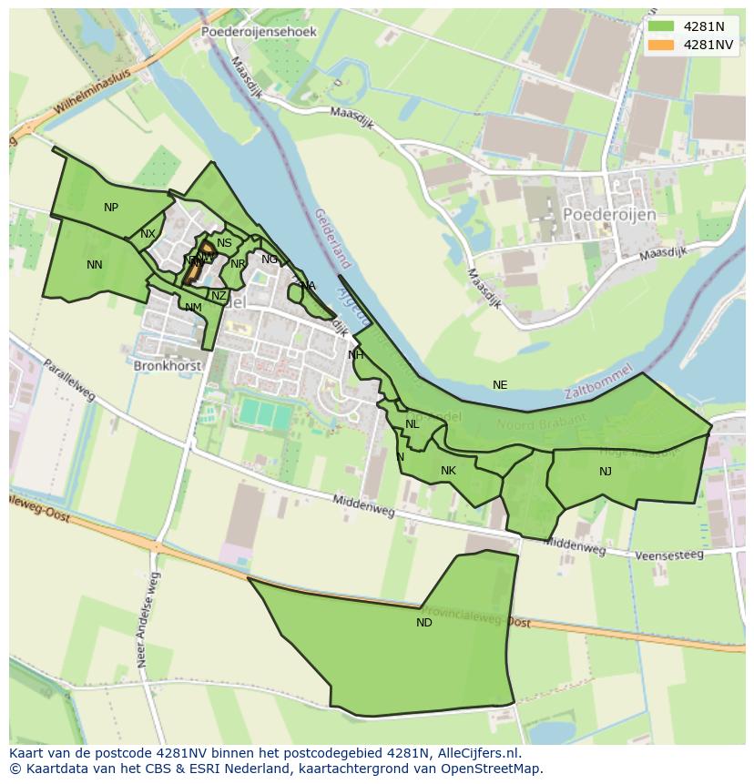 Afbeelding van het postcodegebied 4281 NV op de kaart.