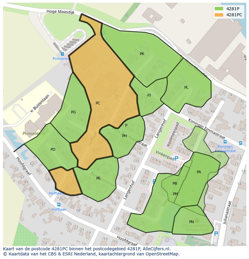 Afbeelding van het postcodegebied 4281 PC op de kaart.