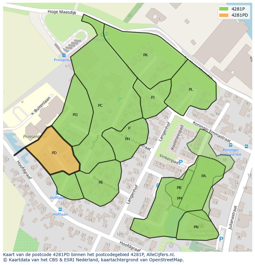 Afbeelding van het postcodegebied 4281 PD op de kaart.