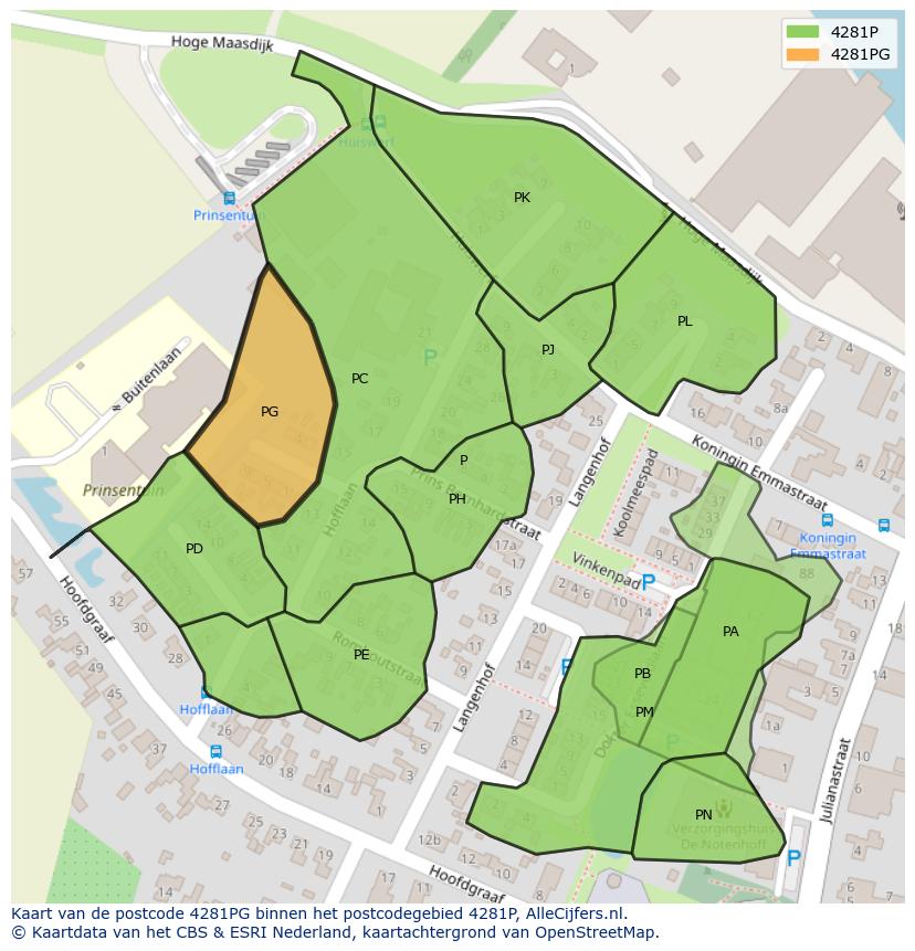 Afbeelding van het postcodegebied 4281 PG op de kaart.