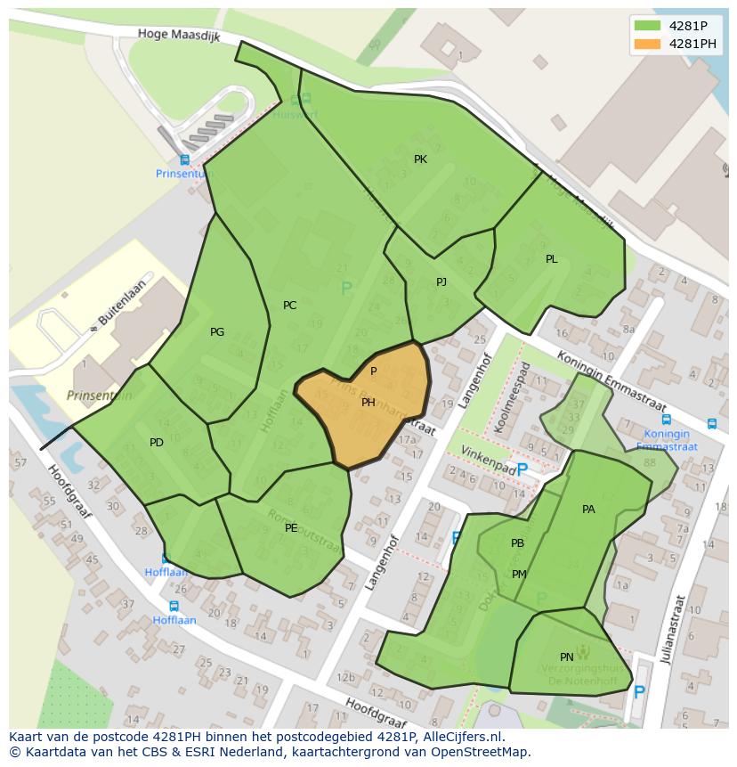 Afbeelding van het postcodegebied 4281 PH op de kaart.