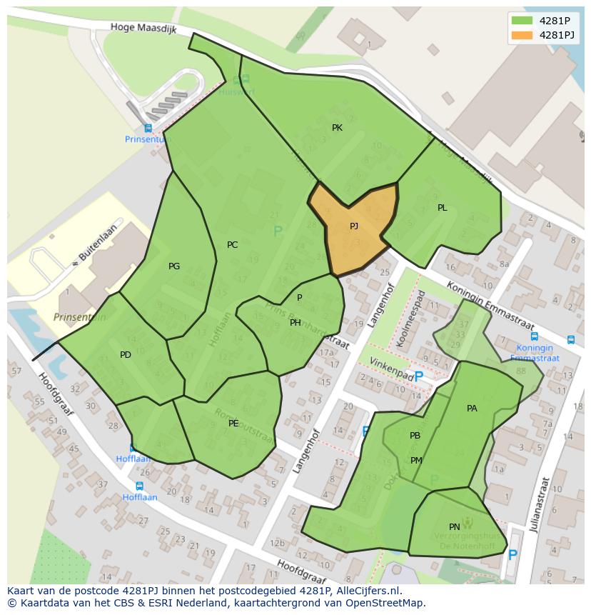 Afbeelding van het postcodegebied 4281 PJ op de kaart.