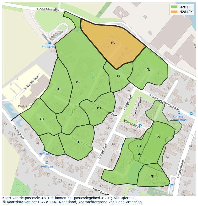 Afbeelding van het postcodegebied 4281 PK op de kaart.