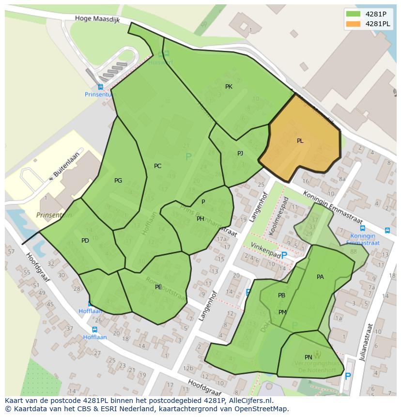 Afbeelding van het postcodegebied 4281 PL op de kaart.