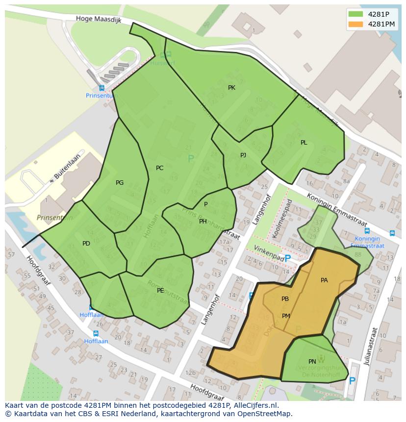 Afbeelding van het postcodegebied 4281 PM op de kaart.