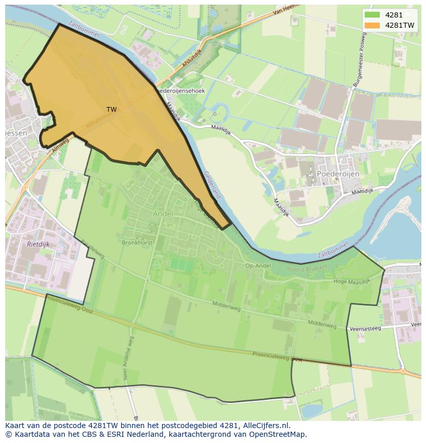 Afbeelding van het postcodegebied 4281 TW op de kaart.