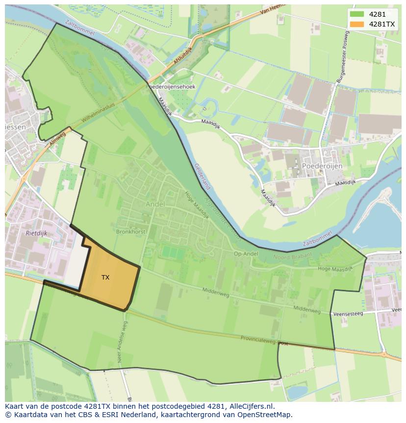 Afbeelding van het postcodegebied 4281 TX op de kaart.